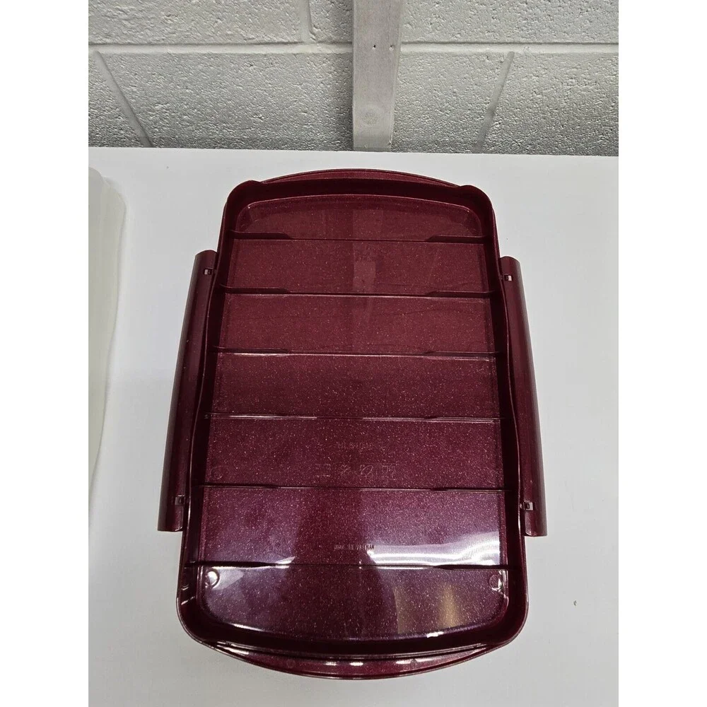 LocknLock 9x13 Cake Carrier with Deviled Egg & Cupcake Inserts - Red W/ Sparkles